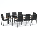vidaXL Set mobilier de grădină, 9 piese, negru, textilenă și oțel vidaXL Set mobilier de grădină, 9 piese, negru, textilenă și oțel