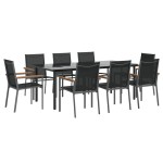 vidaXL Set mobilier de grădină, 9 piese, negru, textilenă și oțel vidaXL Set mobilier de grădină, 9 piese, negru, textilenă și oțel
