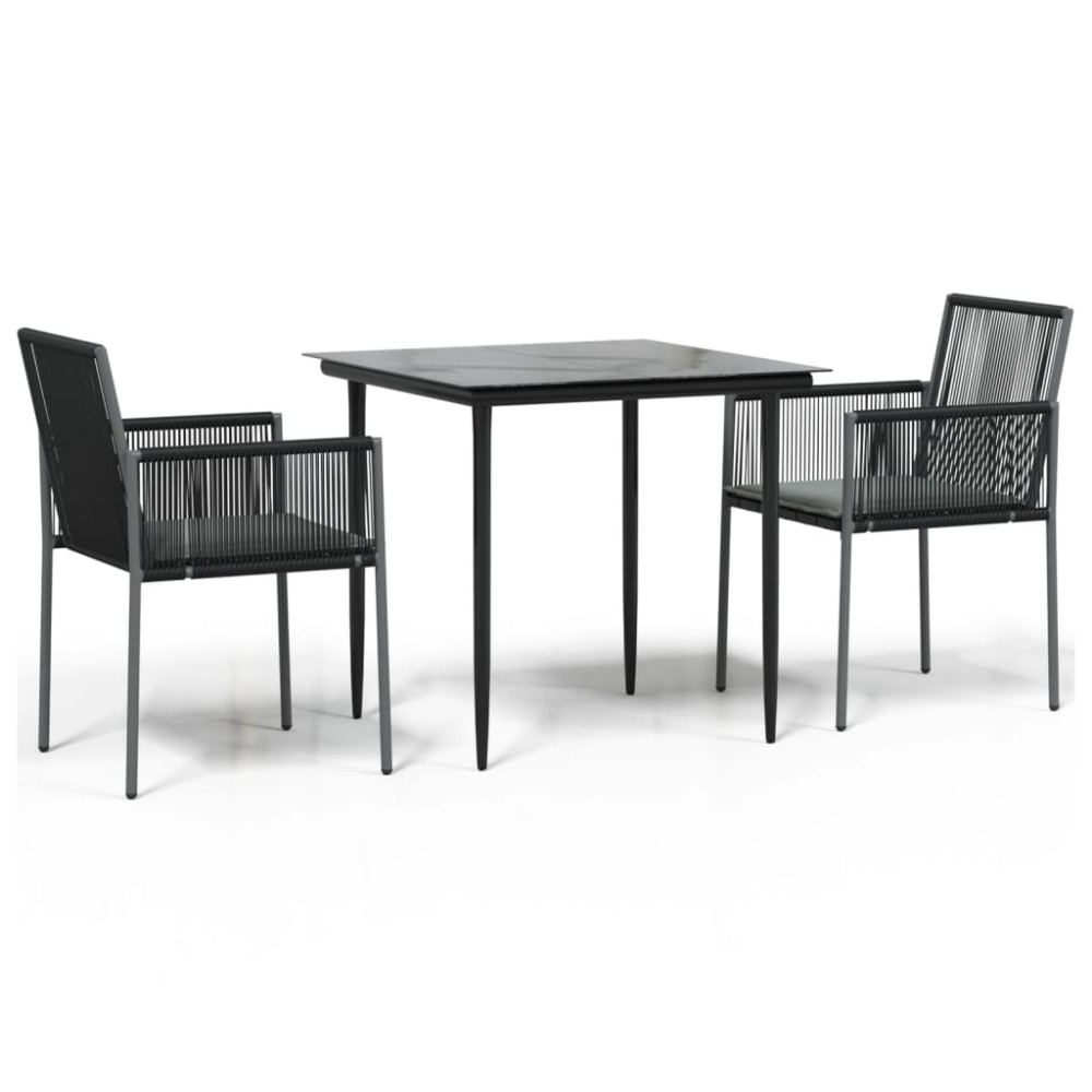 vidaXL Set mobilier grădină cu perne, 3 piese, negru, poliratan & oțel