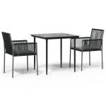 vidaXL Set mobilier grădină cu perne, 3 piese, negru, poliratan & oțel