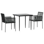 vidaXL Set mobilier grădină cu perne, 3 piese, negru, poliratan & oțel