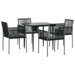 vidaXL Set mobilier grădină cu perne, 5 piese, negru, poliratan & oțel