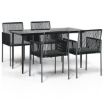vidaXL Set mobilier grădină cu perne, 5 piese, negru, poliratan & oțel