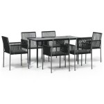 vidaXL Set mobilier grădină cu perne, 7 piese, negru, poliratan & oțel
