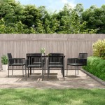 vidaXL Set mobilier grădină cu perne, 7 piese, negru, poliratan & oțel