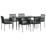 vidaXL Set mobilier grădină cu perne, 7 piese, negru, poliratan & oțel