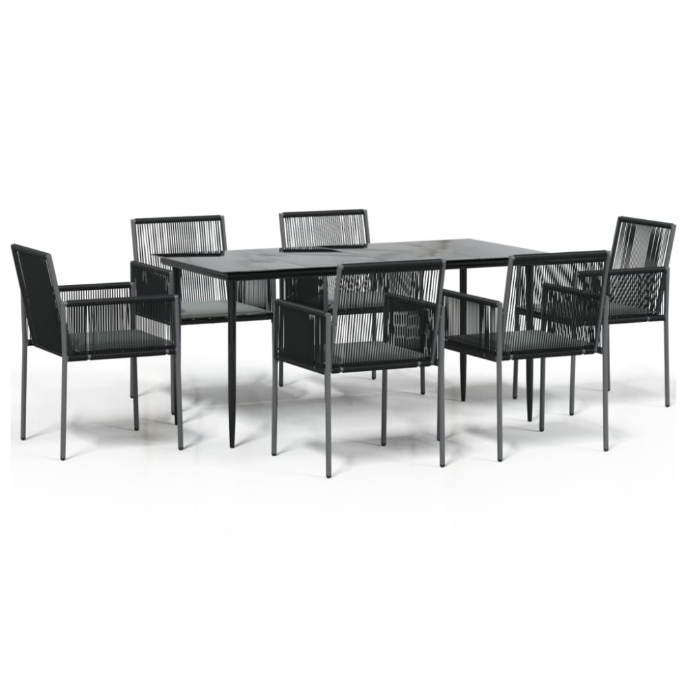 vidaXL Set mobilier grădină cu perne, 7 piese, negru, poliratan & oțel