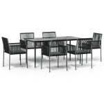 vidaXL Set mobilier grădină cu perne, 7 piese, negru, poliratan & oțel