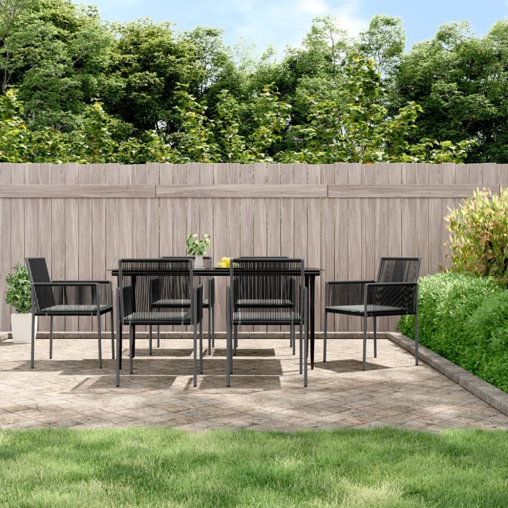 vidaXL Set mobilier grădină cu perne, 7 piese, negru, poliratan & oțel