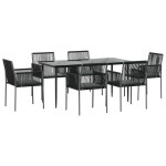 vidaXL Set mobilier grădină cu perne, 7 piese, negru, poliratan & oțel