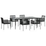 vidaXL Set mobilier grădină cu perne, 7 piese, negru, poliratan & oțel