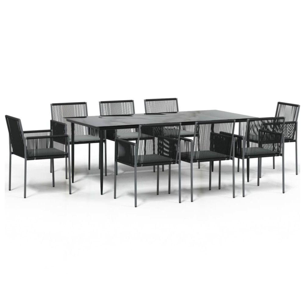 vidaXL Set mobilier grădină cu perne, 9 piese, negru, poliratan & oțel