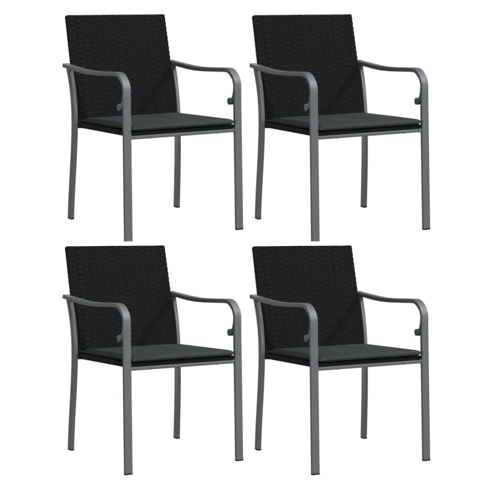 vidaXL Scaune de grădină cu perne 4 buc. negru 56x59x84 cm poliratan