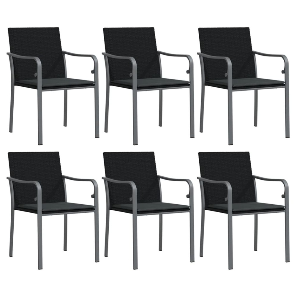 vidaXL Scaune de grădină cu perne 6 buc. negru 56x59x84 cm poliratan