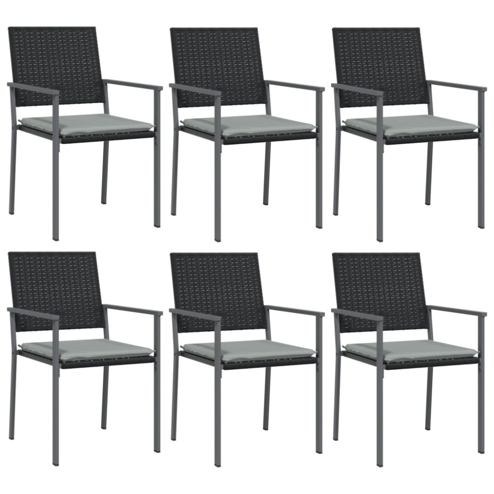 vidaXL Scaune de grădină cu perne 6 buc. negru 54x62,5x89 cm poliratan