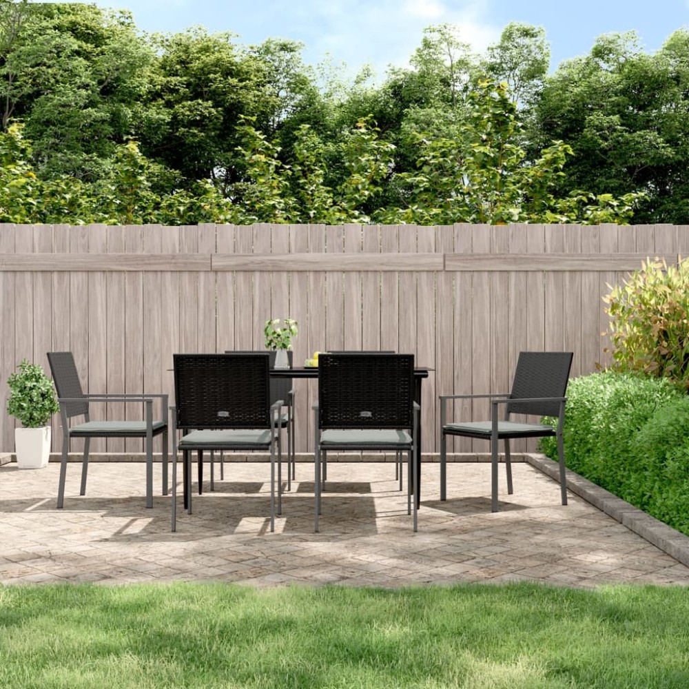 vidaXL Scaune de grădină cu perne 6 buc. negru 54x62,5x89 cm poliratan