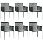 vidaXL Scaune grădină cu perne 6 buc. negru 54x60,5x83,5 cm poliratan vidaXL Scaune grădină cu perne 6 buc. negru 54x60,5x83,5 cm poliratan