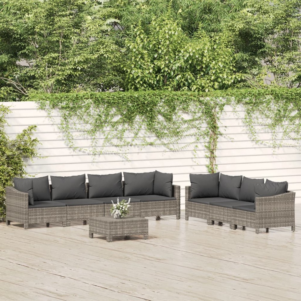 vidaXL Set mobilier de grădină cu perne, 8 piese, gri, poliratan