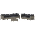 vidaXL Set mobilier de grădină cu perne, 8 piese, gri, poliratan vidaXL Set mobilier de grădină cu perne, 8 piese, gri, poliratan