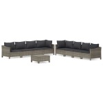 vidaXL Set mobilier de grădină cu perne, 9 piese, gri, poliratan vidaXL Set mobilier de grădină cu perne, 9 piese, gri, poliratan
