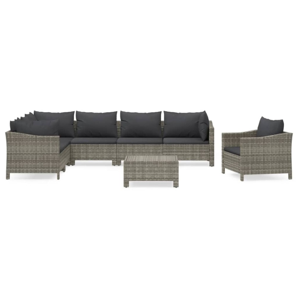 vidaXL Set mobilier de grădină cu perne, 8 piese, gri, poliratan