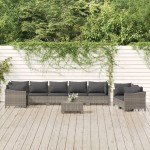 vidaXL Set mobilier de grădină cu perne, 9 piese, gri, poliratan vidaXL Set mobilier de grădină cu perne, 9 piese, gri, poliratan