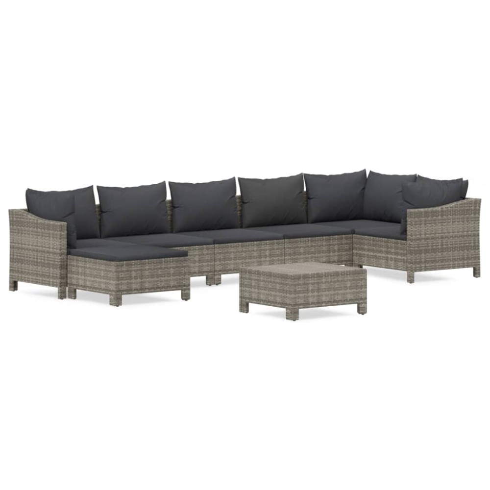 vidaXL Set mobilier de grădină cu perne, 8 piese, gri, poliratan