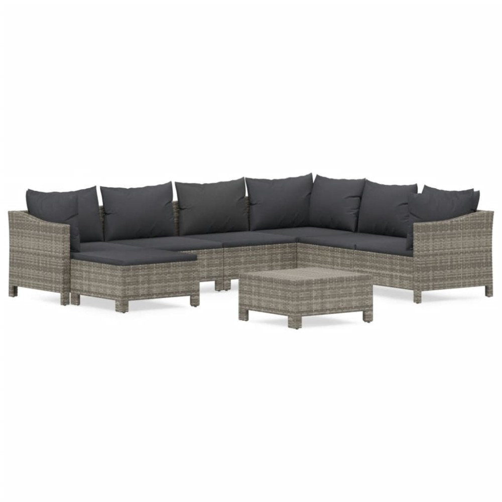 vidaXL Set mobilier de grădină cu perne, 8 piese, gri, poliratan