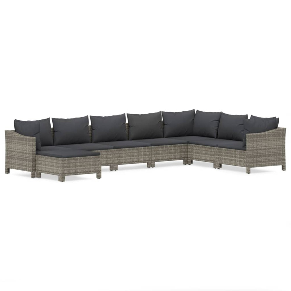 vidaXL Set mobilier de grădină cu perne, 8 piese, gri, poliratan