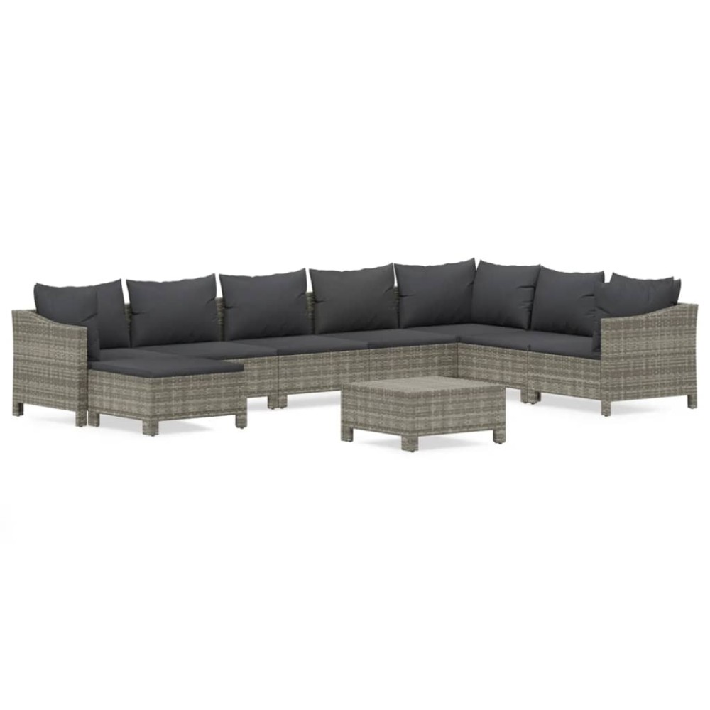 vidaXL Set mobilier de grădină cu perne, 9 piese, gri, poliratan