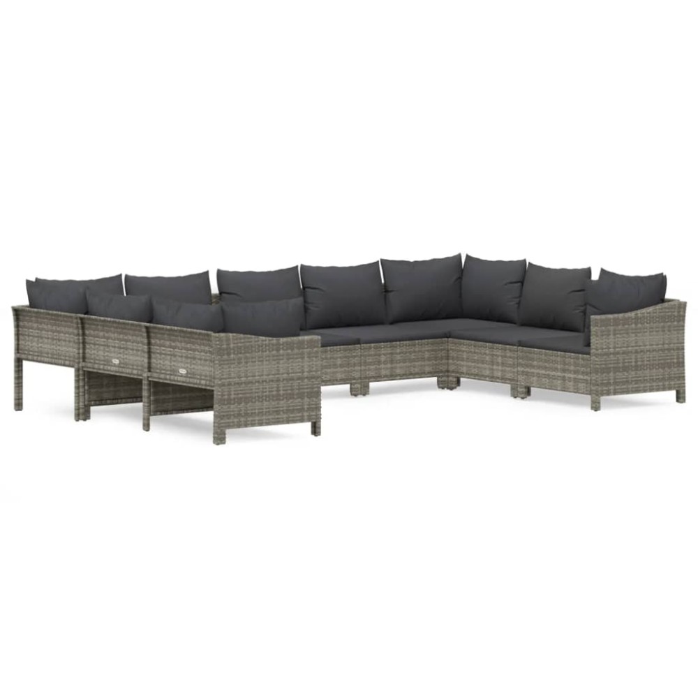 vidaXL Set mobilier de grădină cu perne, 9 piese, gri, poliratan