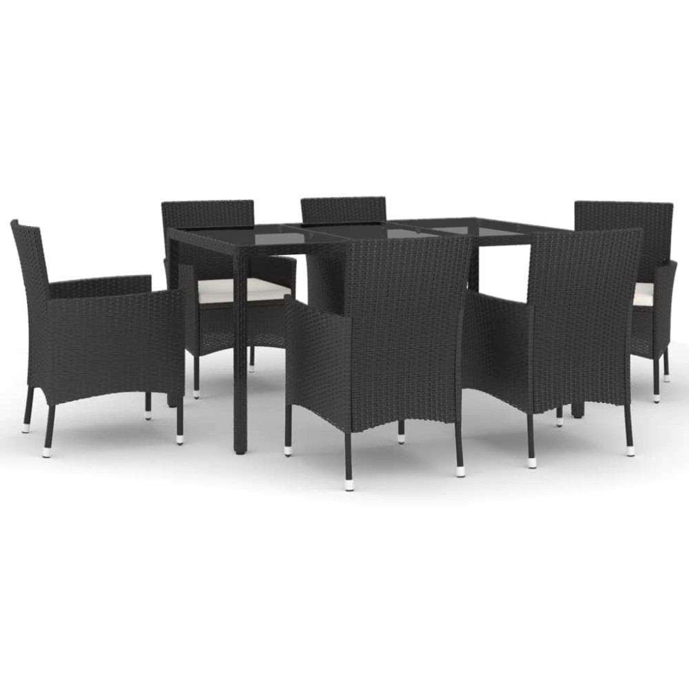vidaXL Set mobilier de grădină cu perne, 7 piese, negru, poliratan