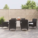 vidaXL Set mobilier de grădină cu perne, 7 piese, negru, poliratan vidaXL Set mobilier de grădină cu perne, 7 piese, negru, poliratan