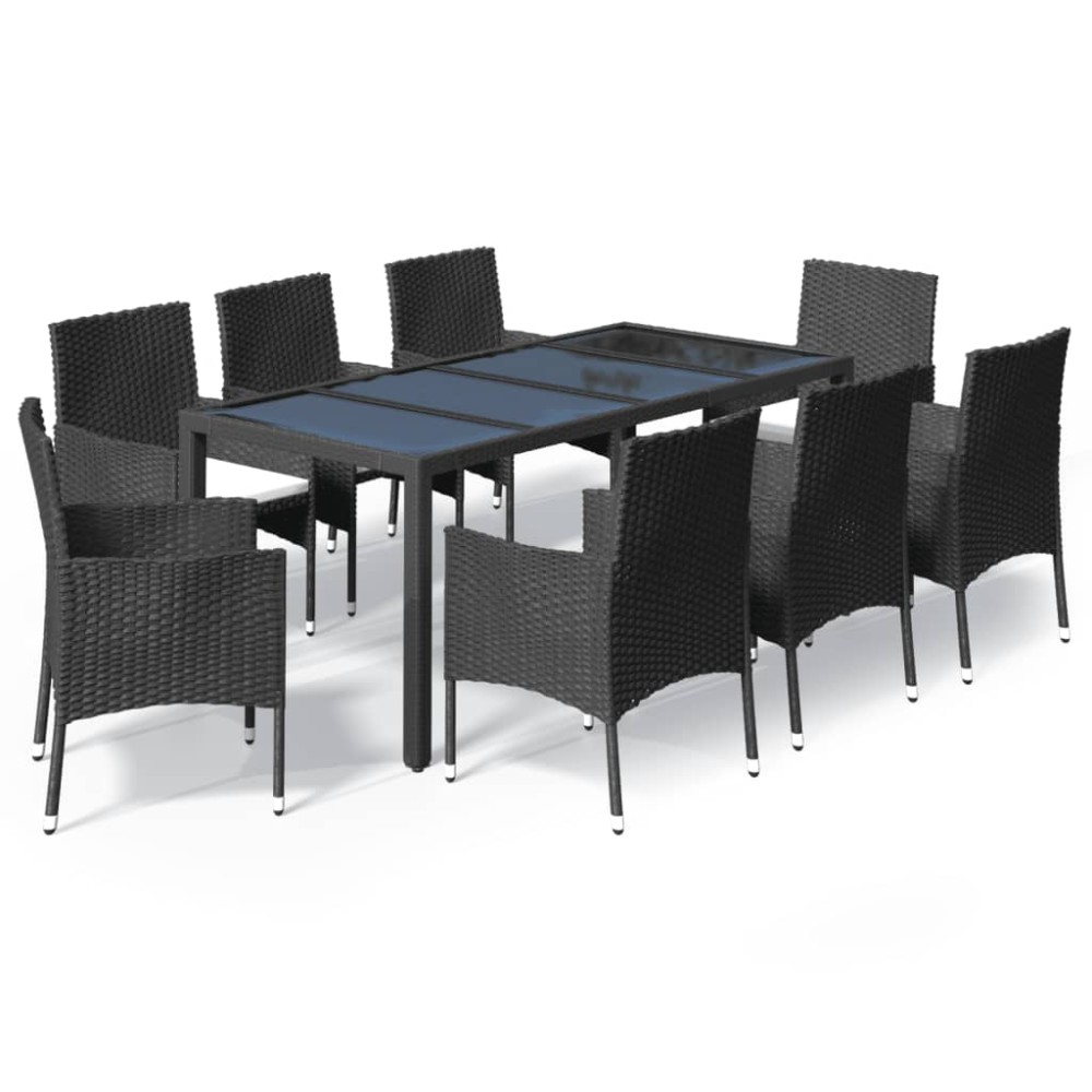 vidaXL Set mobilier de grădină cu perne, 9 piese, negru, poliratan