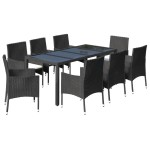 vidaXL Set mobilier de grădină cu perne, 9 piese, negru, poliratan
