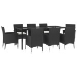 vidaXL Set mobilier de grădină cu perne, 9 piese, negru, poliratan