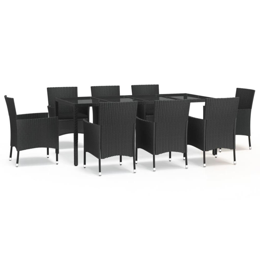 vidaXL Set mobilier de grădină cu perne, 9 piese, negru, poliratan