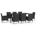 vidaXL Set mobilier de grădină cu perne, 9 piese, negru, poliratan