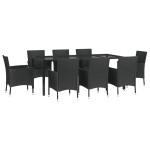 vidaXL Set mobilier de grădină cu perne, 9 piese, negru, poliratan