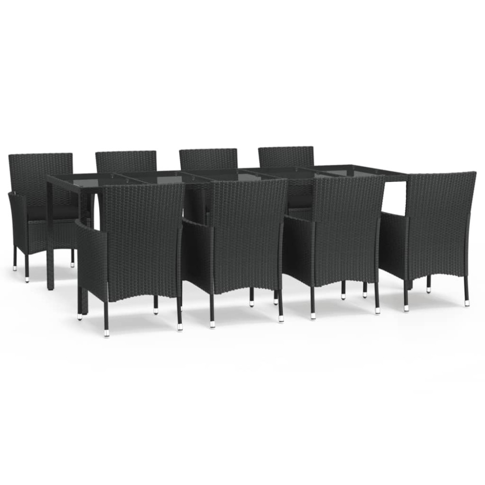 vidaXL Set mobilier de grădină cu perne, 9 piese, negru, poliratan