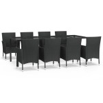 vidaXL Set mobilier de grădină cu perne, 9 piese, negru, poliratan vidaXL Set mobilier de grădină cu perne, 9 piese, negru, poliratan