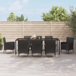 vidaXL Set mobilier de grădină cu perne, 9 piese, negru, poliratan vidaXL Set mobilier de grădină cu perne, 9 piese, negru, poliratan