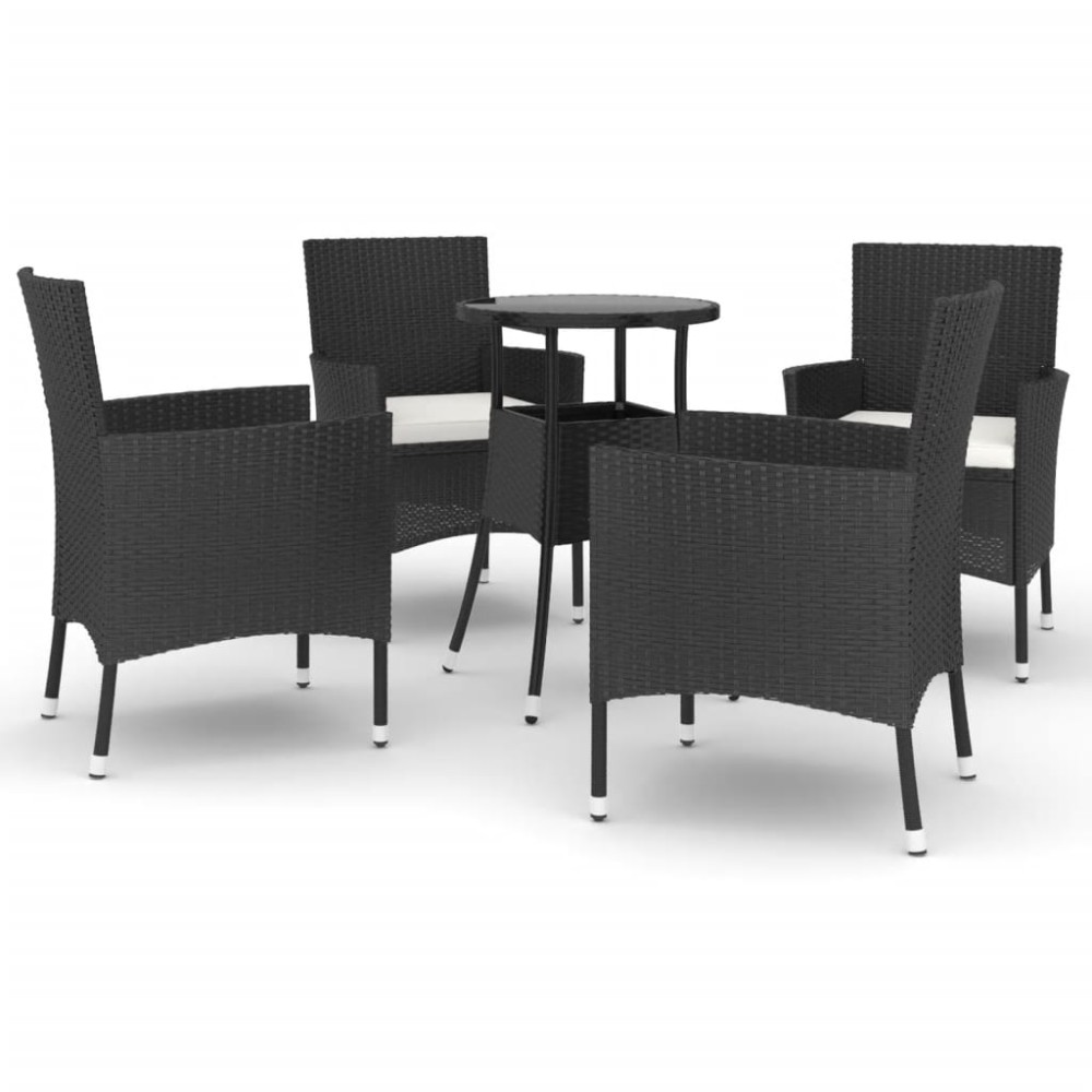 vidaXL Set bistro de grădină cu perne, 5 piese, negru, poliratan