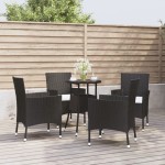 vidaXL Set bistro de grădină cu perne, 5 piese, negru, poliratan vidaXL Set bistro de grădină cu perne, 5 piese, negru, poliratan