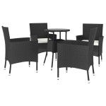 vidaXL Set bistro de grădină cu perne, 5 piese, negru, poliratan vidaXL Set bistro de grădină cu perne, 5 piese, negru, poliratan