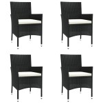vidaXL Set bistro de grădină cu perne, 5 piese, negru, poliratan vidaXL Set bistro de grădină cu perne, 5 piese, negru, poliratan