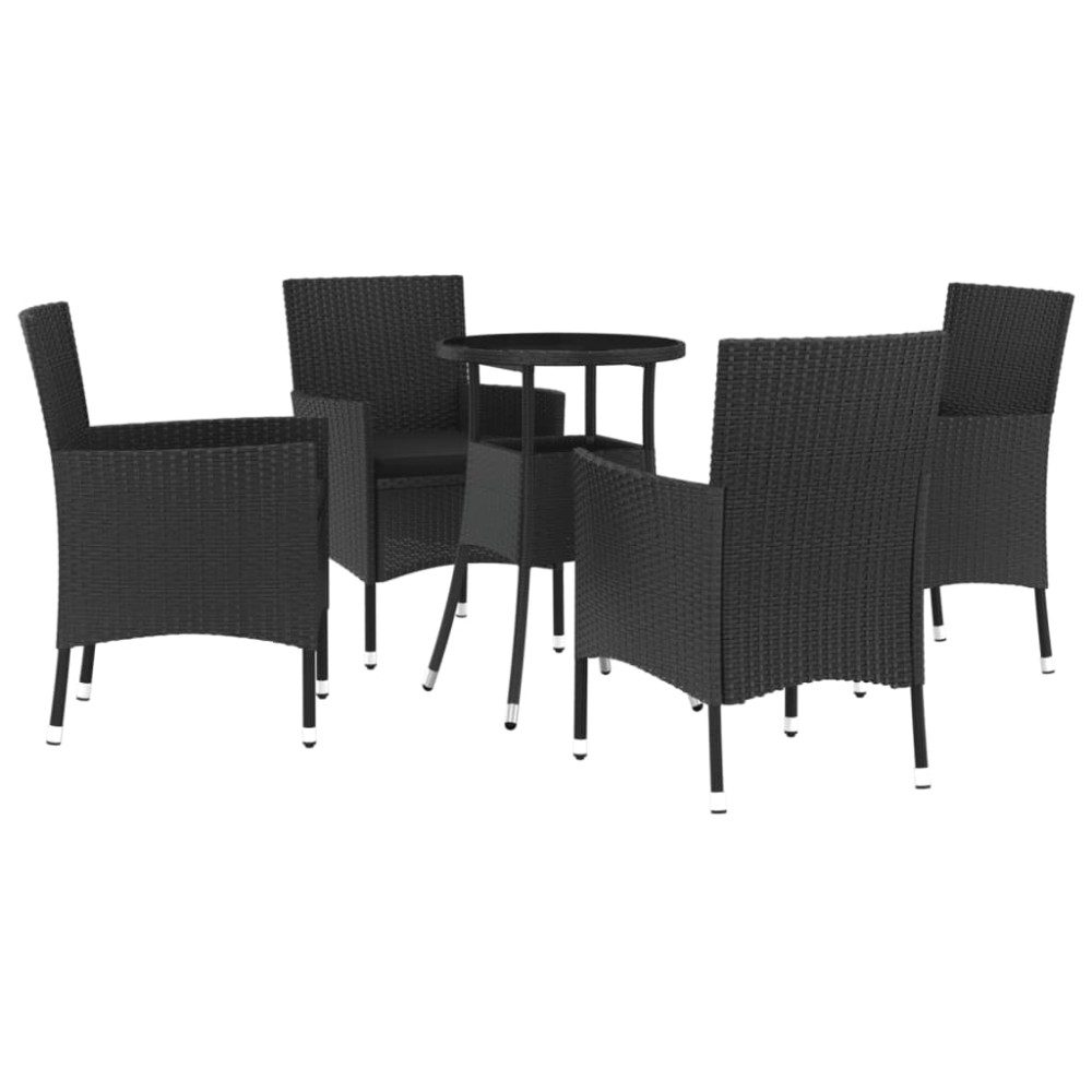 vidaXL Set bistro de grădină cu perne, 5 piese, negru, poliratan