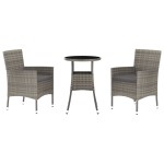 vidaXL Set bistro de grădină cu perne, 3 piese, gri, poliratan vidaXL Set bistro de grădină cu perne, 3 piese, gri, poliratan