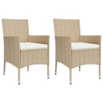 vidaXL Set bistro de grădină, 3 piese, cu perne, bej, poliratan