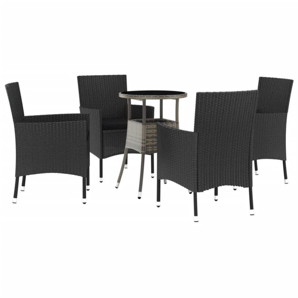 vidaXL Set bistro de grădină cu perne, 5 piese, negru, poliratan